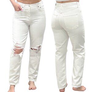 Agolde Fen High Rise Relaxed Distressed Denim Taper Jeans in Conjure White Sz 27